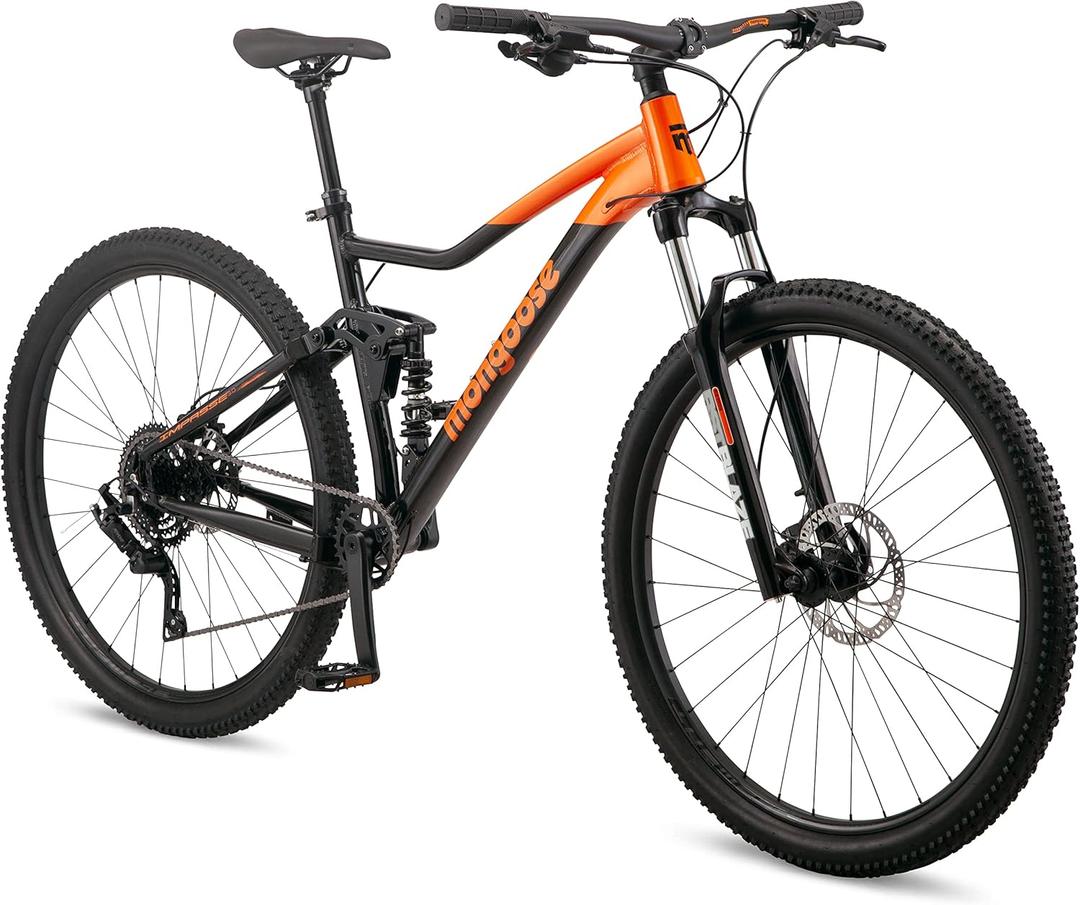 Mongoose Impasse 1.0, 2.0 or 3.0 Mountain Bike, 27.5 or 29 Inch Bike for Men and Women, 7, 8 or 9 Speed, Aluminum Frame, Suspension Fork, Trigger Shifter, Hydraulic or Mechanical Disc Brakes