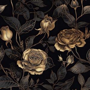 ReWallpaper Black Floral Wallpaper Removable Black and Gold Wall Paper Peel and Stick Bedroom 17.5inX23ft Moody Dark Floral Wallpaper Vintage Gold Rose Flower Wall Decor Living Room Bathroom Walls