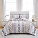 MOVE OVER Tufted Comforter Set King Size Boho Comforter Set 7 Pieces Bed in a Bag King 100% Soft Microfiber Aztec Comforter Set Shabby Chic Farmhouse Style Beige and Gray Fluffy Tufted Bedding Set