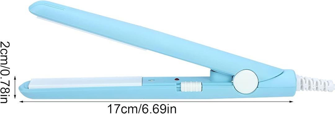 Flat Iron Curler, 2.8 X 0.7Inch Mini Simple Hair Straightener, European Plug 2 in 1 Ceramic Tourmaline Plate Heating Flat Iron for Curly and Straight Hair (Blue)