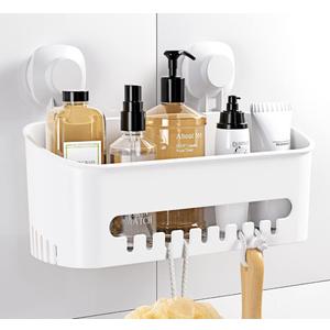 Budget & Good Shower Caddy Suction Cup No-Drilling Removable Bathroom Organizer Storage Heavy Duty Shelf Basket for Bath Shampoo Conditioner - White