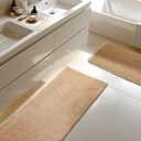 Furicher Large Waffle Bath Mat Set, Non Slip Bathroom Mat Set 2 Piece, Ultra Absorbent Bath Mats, Machine Washable Bath Rugs, Brown & White, 20"×47" and 16"×24"