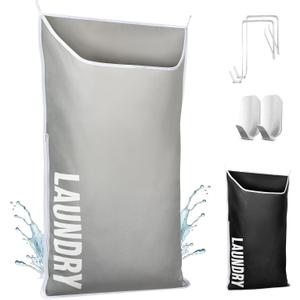 Hanging Laundry Hamper Bag XL 40x22", Space Saving over the Door Storage Bags, Behind the Door Hampers for Dirty Clothes & Wall Mounted Basket for Bathroom, Organizer for Small Room Spaces RV (1-Pack, Gray)