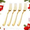 WDF 100 Pcs Gold Plastic Forks Heavy Duty - BPA-FREE, Sturdy&Durable Forks Disposable 7.4inch - Elegant Gold Forks for Dessert, Durable Plastic Cutlery for Thanksgiving Party, Wedding or Daily Using