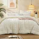 BEDELITE Cream Queen Comforter Set, 3 Pieces Fluffy Lightweight Beige Seersucker Comforter, Soft Breathable All Season Bedding with Pillowcases for Bedroom