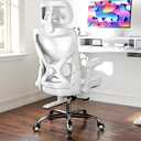 Ergalithic Office Home Ergonomic Desk Chair-Computer X-Shaped Chair Mesh PU Leather with Adjustable Lumbar Support-Executive Chair High Back with Headrest Flip-Up Arms for Long Hours (White)