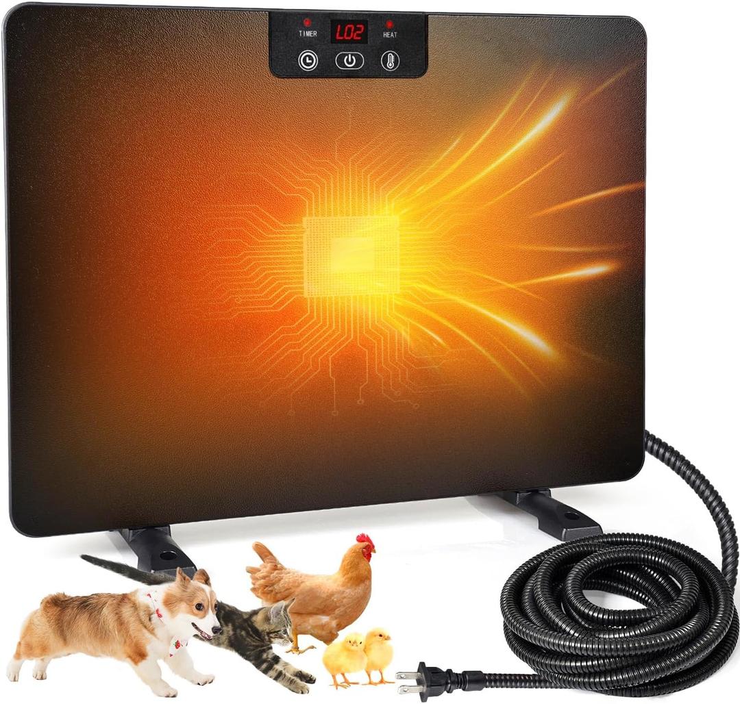 Chicken Coop Heater for Winter, 200W Chicken Heater with 5 Timing Function & 3 Adjustable Temp, Heat Warmer with Overheat Protection for Chicken Puppy Pets