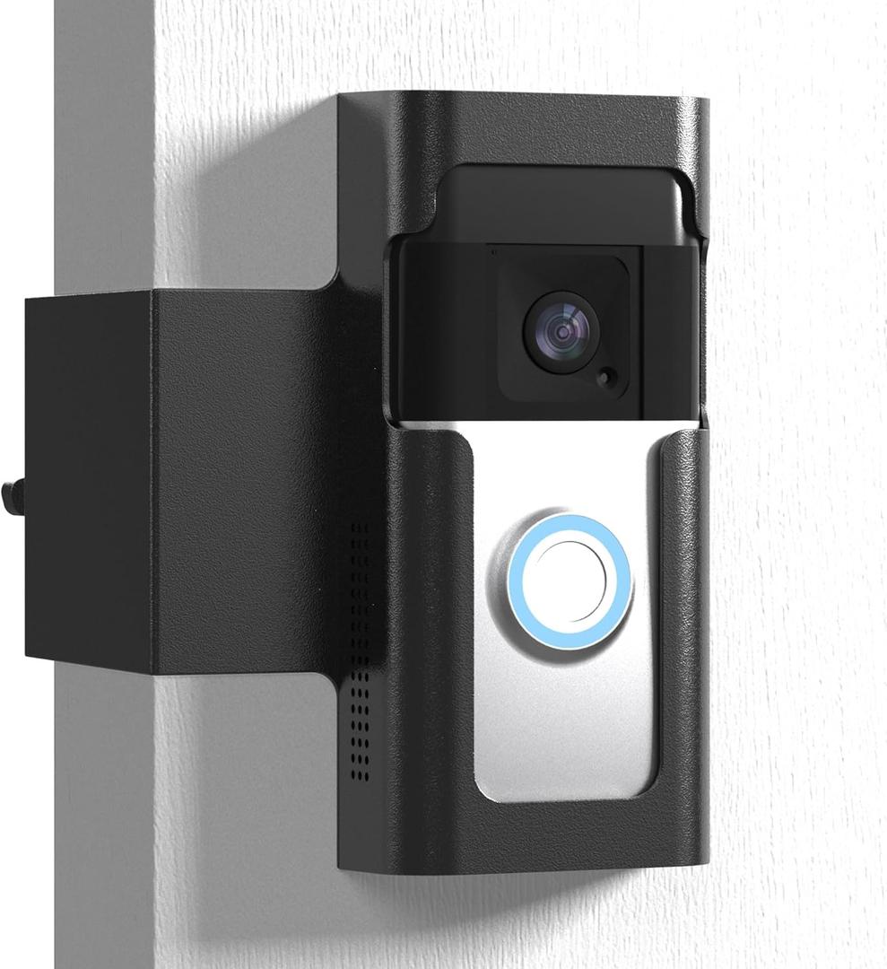 Anti Theft Ring Doorbell Mount - Renter Friendly Ring Doorbell Holder for Apartment Door - All Metal Ring Door Bracket Blink Doorbell Mount No Drill (Frosted Black)