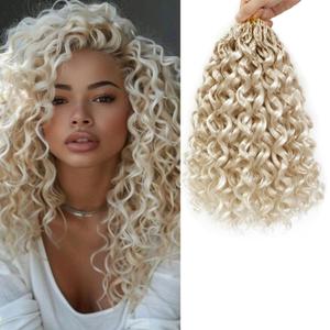 New Gogo Curl Crochet Hair Pre Looped 8 Packs Pre Twisted Curly Crochet Hair for Black Women Beach Curl Wave Crochet Synthetic Hair Extensions (14Inch 613#)