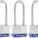 Master Lock Silver Outdoor Keyed-Alike Padlocks with Keys, Extra Long Shackle Lock for Gate, Fence, Shed, or Other Equipment, 3 Pack, 1TRILJ