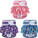 Female Dog Diapers with Skirts 3 Pack Reusable Dog Panties for Heat Cycle Period (Small, Bubbles)