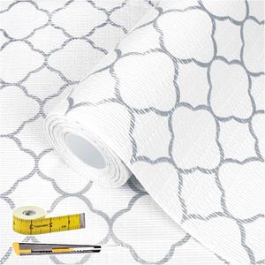 Shelf Drawer Liners for Kitchen Cabinets Non Adhesive Drawer Liner Thickened Refrigerator Liner Silver Quatrefoil Strong Non-Slip Paper for Tool Box with Knife and Tape Measure,11.8 x 118 Inches
