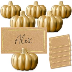Kate Aspen Fall Decor Mini Gold Pumpkin Place Card Holder (Set of 6), Perfect for Thanksgiving Table Decor, Fall Themed Weddings, Bridal Brunches (Small)