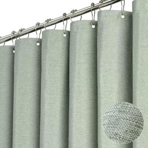 BTTN Fabric Shower Curtain, Linen Textured Heavy Duty Polyester Cloth Shower Curtain Set with Plastic Hooks, Sage Green, 72x84