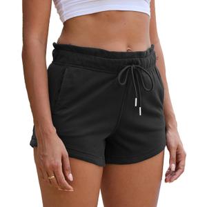 Women's Sweat Shorts Cotton French Terry Drawstring Summer Workout Casual Lounge Shorts with Pockets, Large, Black
