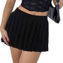 Women's Mini Pleated Skirts Sexy Club Y2k High Wiast Stretchy Tennis Skater A-line Skirt (Black, S)