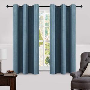 MIULEE Linen Blackout Curtains and Drapes 100% Room Darken Thermal Insulated Grommet Window Panels with Coating 2 PCs W 42 x L 63 inches Dusty Blue