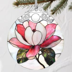 Stained Glass Magnolia Flower Christmas Ornament: Christmas Tree Ornaments & Decor, Holiday Decor  Holiday Presents, Gift Exchange Ideas & Elegant Keepsake for Family, Coworkers & Friends