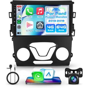 4+64G Android Car Radio Stereo for Ford Fusion Mondeo 2013-2019 Wireless Carplay Android Auto, 9 Touchscreen Head Unit with Bluetooth GPS Navigation Mirror Link WIFI FM/RDS DSP AHD Backup Camera SWC