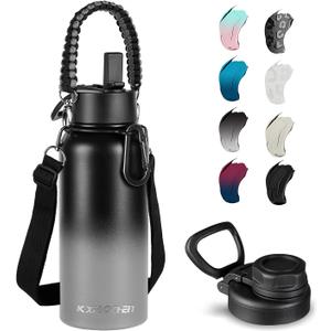 KXIAOCHEN Insulated Water Bottle, Stainless Steel Water Bottle, 2 Lids (Straw and Handle Lid),Wide Mouth Metal Water Bottles Keep Hot and Cold, Double Walled, Thermo Mug, Metal Canteen