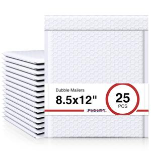 Fuxury Bubble Mailer, 8.5x12 Inch 25 Pack Self-Seal Adhesive Padded Envelopes Usable Size 8.5x11 Inch, Water Resistant Bubble Envelopes for Mailing,Packaging,Small Business,Shipping, White #2