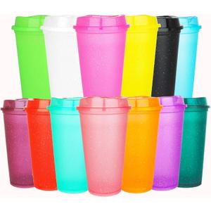 Ankeli 16 oz Plastic Cups with Lids,13 Pack Reusable Coffee tumbler,Glitter Coffee CupsLeak and Spill Proof,Bulk Party Tumblers