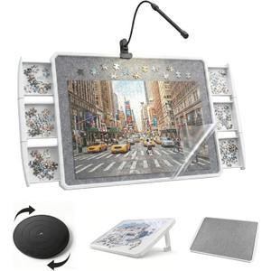 Puzzle Board with 6 Drawers and Cover 35"x26"Portable Spinning Plastic with Rotating & Tilting 1500 Pieces Puzzle Table for Adults Gift for mom