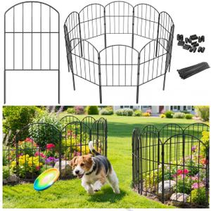 VANCASTLE Decorative Garden Fence Outdoor, Total 10.5ft (L) x 24in (H), Rustproof Metal Landscape Barrier Fence, Black Fence for Yard, Patio Lawn, 10 Panels