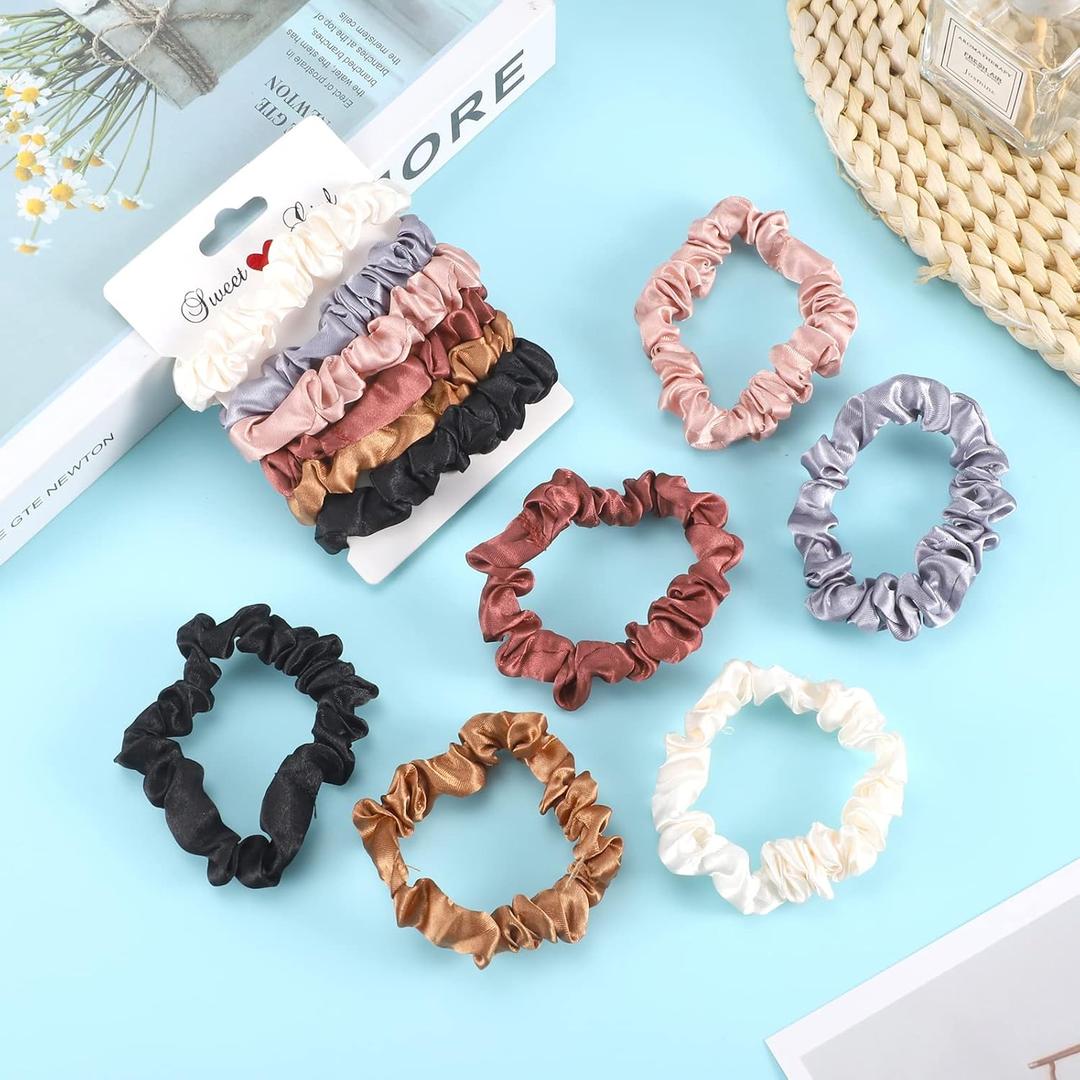 12Pcs Satin Scrunchies, Coffee Color Series Satin Hair Ties Elastic Hair Bands Ponytail Holder Hair Accessories Valentine Day Gifts for Women