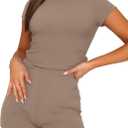 SAMPEEL Womens Two Piece Lounge Sets Casual Summer Outfits 2 Piece Short Matching Clothing Set (Beige, M)