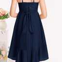 MITILLY Girls Lace Flower Ruffle Dress Chiffon Halter A Line High Low Flowy Junior Bridesmaid Dresses for Wedding Party (Blue), Size 6-7Y