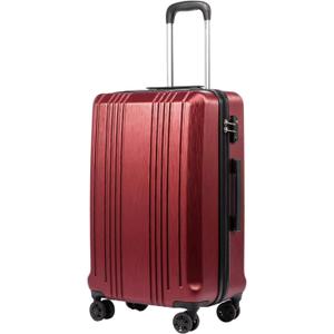 Coolife Luggage PC+ABS Expandable Hardshell Suitcase with TSA Lock, Spinner Checked Lightweight (wine red, L(28IN))