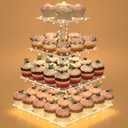Cupcake Stand with Lights, 4 Tier Cupcake Holder, Light Up Cupcake Stand for 24 Cupcakes, Dessert Table Display Set for Weddings, Christmas, Birthday Parties (Yellow Light)