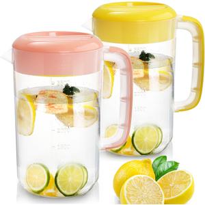 Jucoan 1 Gallon Plastic Pitcher with Lid, Large Water Drink Pitcher, Ice Tea Pitchers with Strainer Cover, Handles, Measurements for Party Sun Tea, Lemonade, Sangria, Cold Brew, Pack of 1