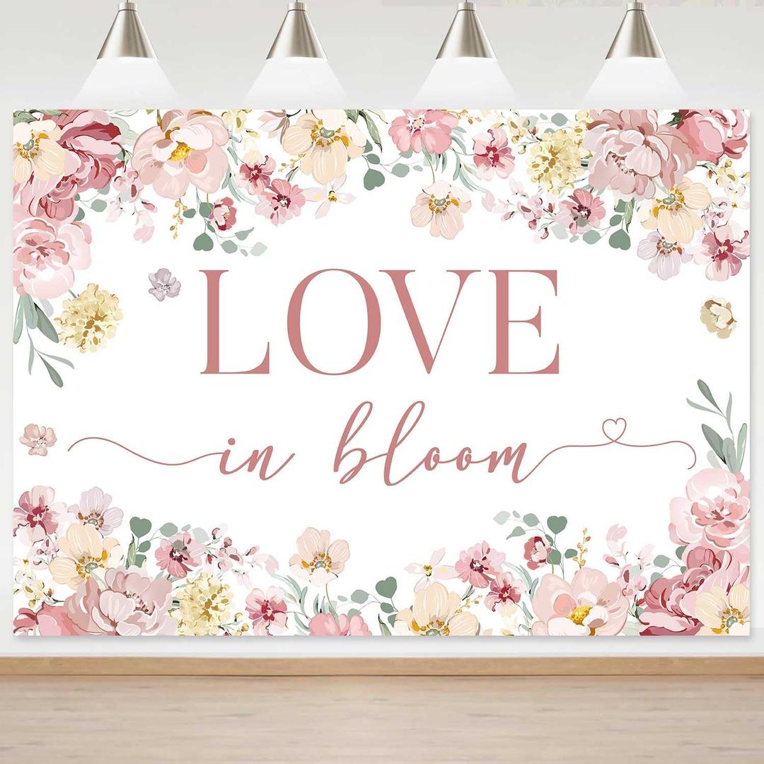 Sensfun Love in Bloom Bridal Shower Decorations Backdrop Rose Pink Wildflower Wedding Shower Background Boho Floral Engagement Banner Wedding Bachelorette Party Decorations Supplies 7x5ft