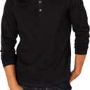 Amazon Essentials Men's Long-Sleeve Henley Shirt (Medium, Black)