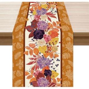 XCHI Fall Color Maple Leaf Wild Flower Table Runner Table Decoration for Kitchen Dining Dinner Autumn Home Decor 13x72 Inch 2 Pack