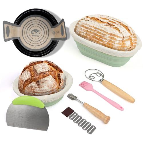 YIIMOOU Bread Proofing Basket, Silicone Banneton Bread Proofing Basket Set of 2, Proofing Bowls for Sourdough, Bread Kits for Homemade Bread Rising Basket
