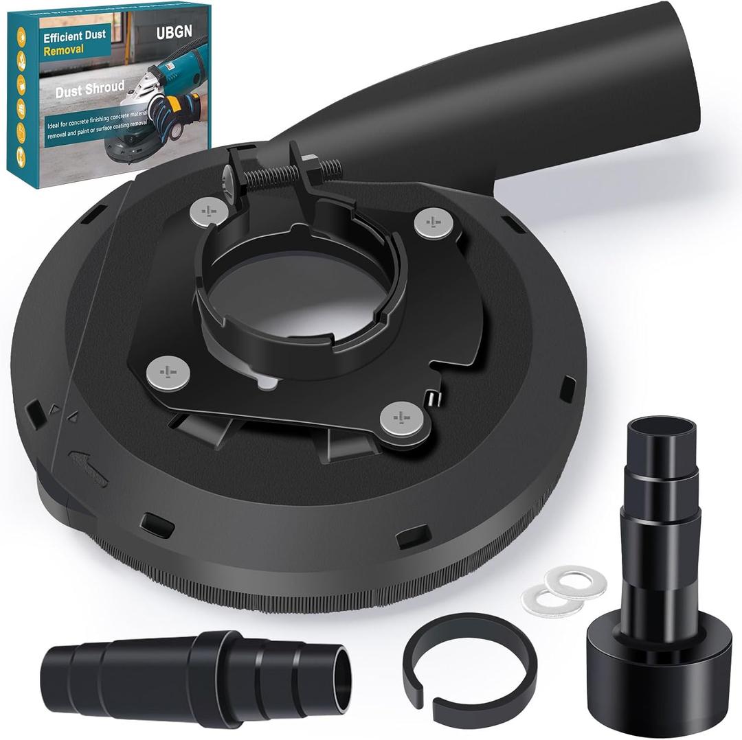 Dust Shroud for Angle Grinder 4.5 inch and 5 inch, Grinder Dust Shroud with 2 Spacers, 3 Pcs Hose Adapters 1 1/4 inch to 1 3/4 inch to 2 2/5 inch