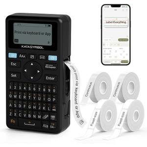 SUPVAN E11 Bluetooth Label Maker Machine with 4 Tapes, Support Keyboard & App with 30+ Fonts and 660+ Icons, Rechargeable Inkless Labeler for Home, Kitchen, Office, School, Organization, Black