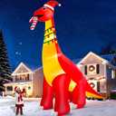 16Ft Ht x 18FT Long Super Giant Christmas Inflatable Dinosaur with Candy Cane Blow Up Yard Decorations with Built-in Lights Christmas Decoration Outdoor for Holiday Yard Lawn Party Xmas Decor Outside