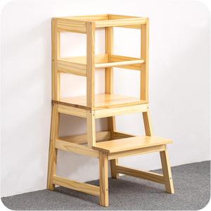 Kitchen Step Stool for Toddlers with Non-Slip Mat, WOOD CITY Wooden Kids Montessori Learning Stool Tower, Toddler Standing Tower Helper for Kitchen Counter and Bathroom Sink(Burlywood)