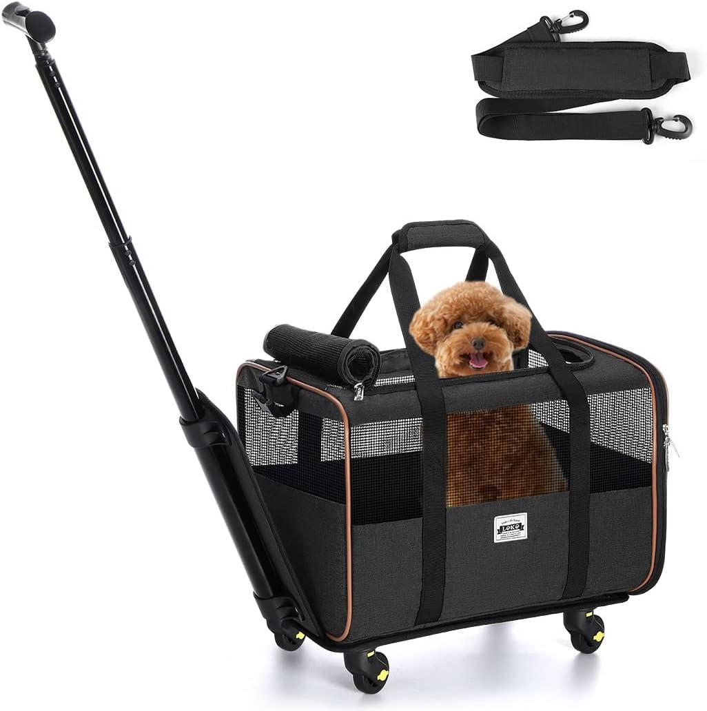 Pet Carrier with Wheels for Cat and Small Dogs: Expandable Airline Approved Rolling Cat Carrier - Cat Carrier Soft for Pets Under 25lbs Travel Plane Trip