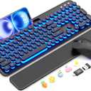 Wireless Keyboard and Mouse Combo - Backlit Typewriter Keyboard with Magnetic Wrist Rest & Phone Holder, Light Up Round Keycaps, 2.4GHz Cordless Set for Mac, Windows, PC, Laptop, SABLUTE (Classic Black)
