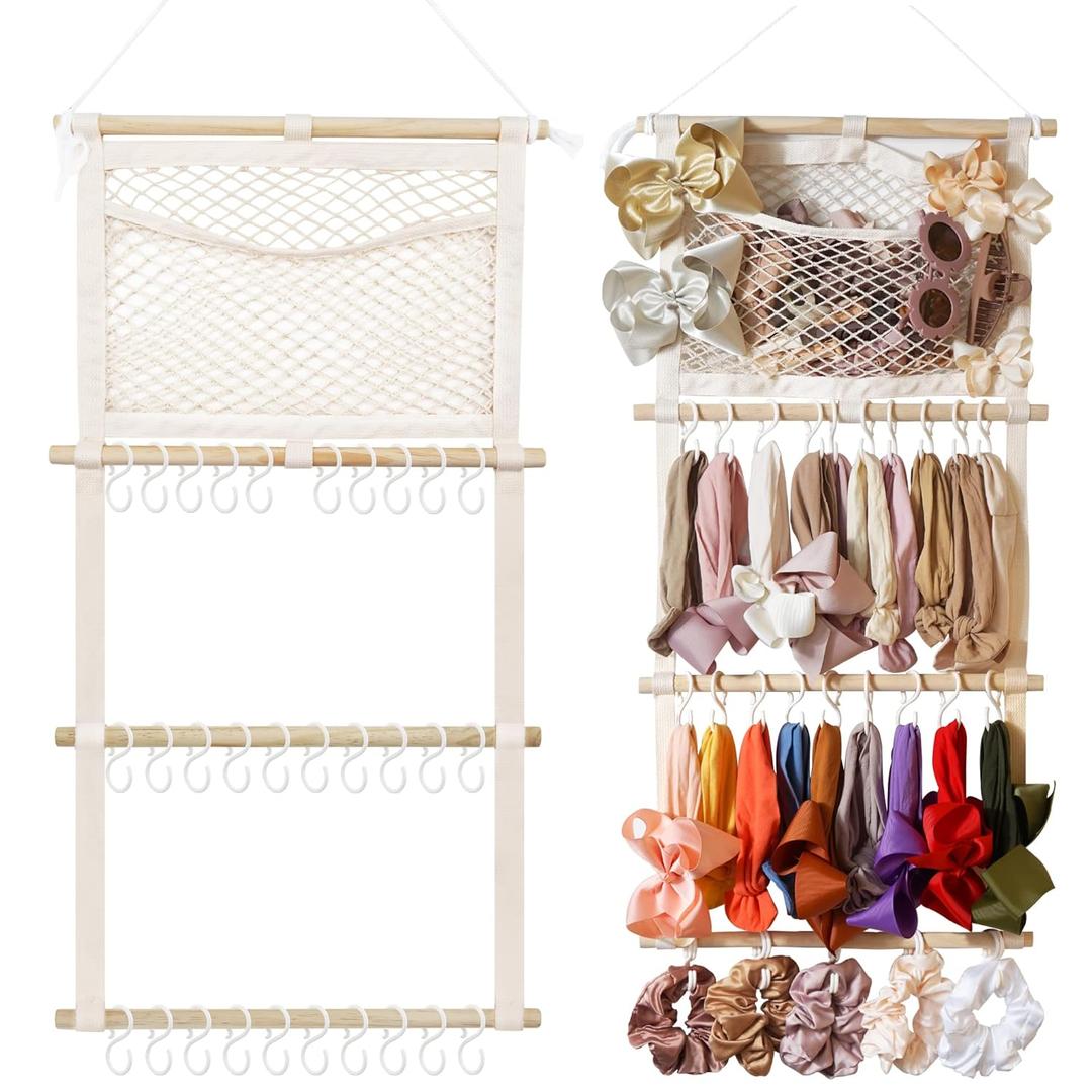 kangaroo Headband Holder Hair Bows Organizer for Baby Girls Large Capacity Bow Holder Hair Accessories Wall Hanging Organizer for Toddler Baby Girl Nursery Room Decor (Beige)