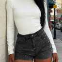 Rhinestone Jean Shorts Sparkly High Waisted Denim Short Stretchy Summer Y2K (Black, L)