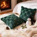 Vagasi Christmas Throw Pillow Covers 18x18 Inch Set of 2, Xmas Tree Pillow Cases Soft Plush Pillowcases 3D Embroidered Star&Bow Christmas Decorations for Couch Bedroom Living Room Porch