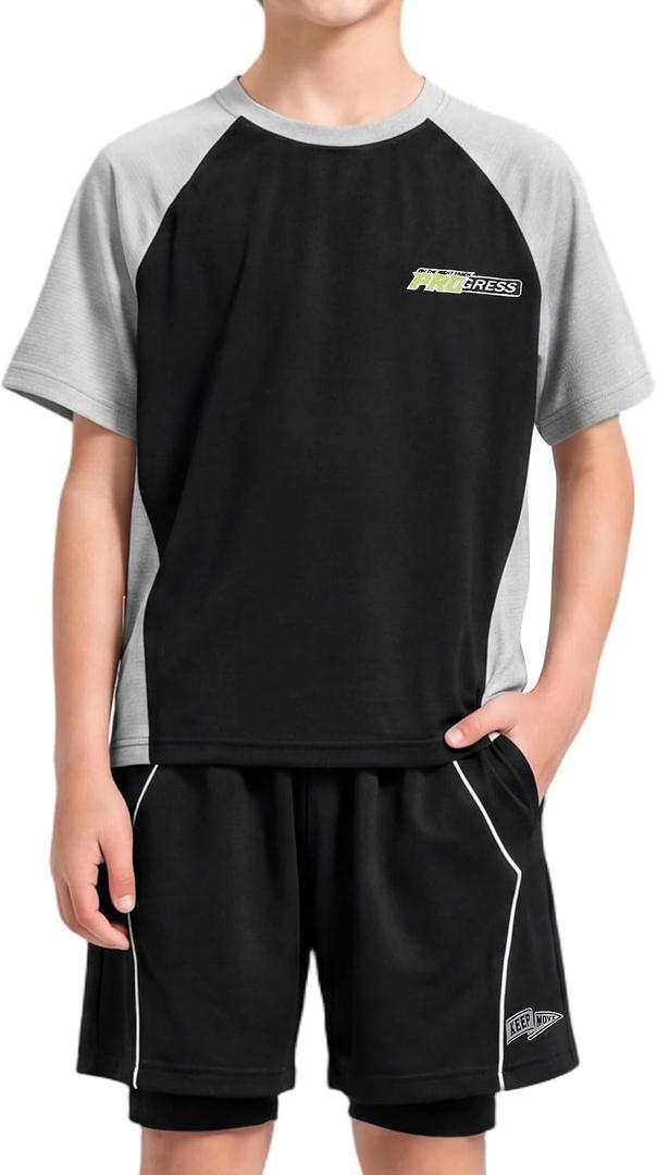 Boys Activewear Set Quick Dry T Shirt & 2-In-1 Shorts 12-13 Years, Balck
