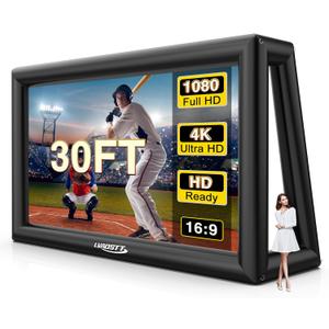Inflatable Projector Screen, 30FT Blow Up Movie Screen Outdoor Projector, Easy Set Up One-Piece Design Front & Rear Projection with Air Blower for Outside Backyard Family Movie Night Pool Party