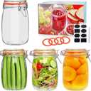 Encheng 32 oz Wide Mouth Mason Jars with Airtight Hinged Lids, Large Glass Jar with Lid for Pickling, Fermentation, Canning, Food Storage Set of 4 Glass Storage Containers, 32oz-1000ml-4pack